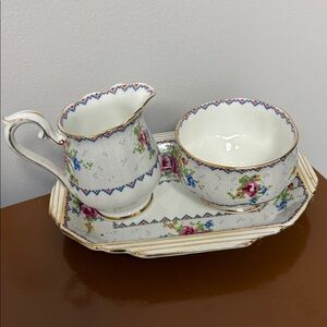 Royal Albert Petit Point Cream and Sugar on Serving Dish